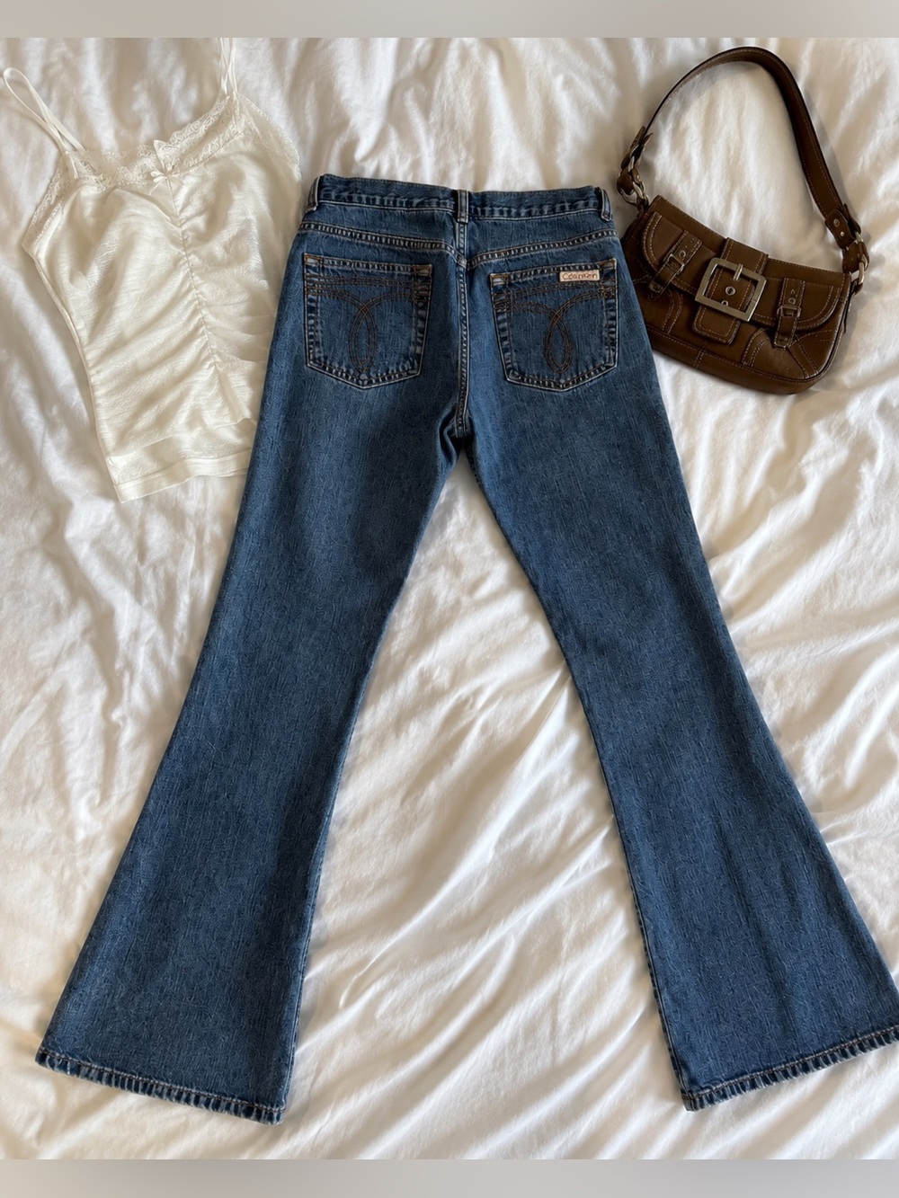 Y2K VTG Low Rise Med Wash Calvin Klein Dark Blue Flared Jeans VTG 5